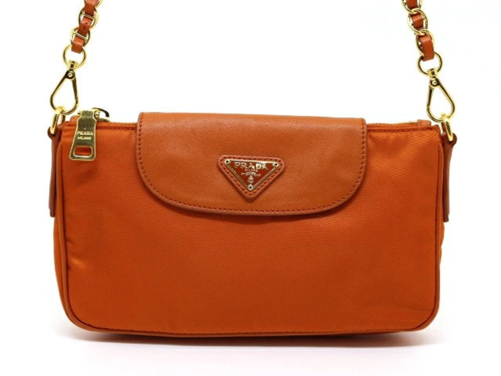 Prada bag chain shoulder calfskin orange